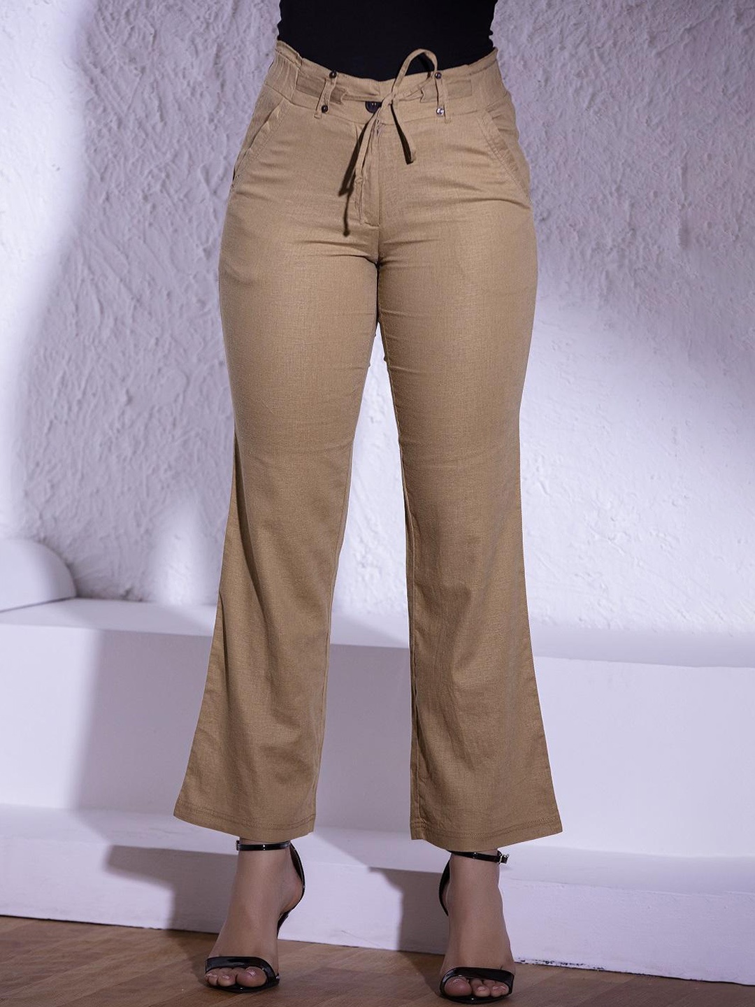 

Lakshita Women Smart Straight Fit Easy Wash Bootcut Trousers, Khaki