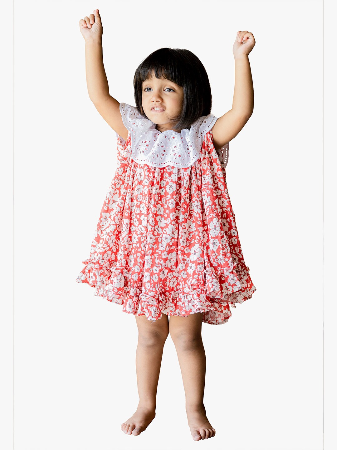 

Jilmil Girls Floral Printed Sleeveless Cotton A-Line Dress, Red