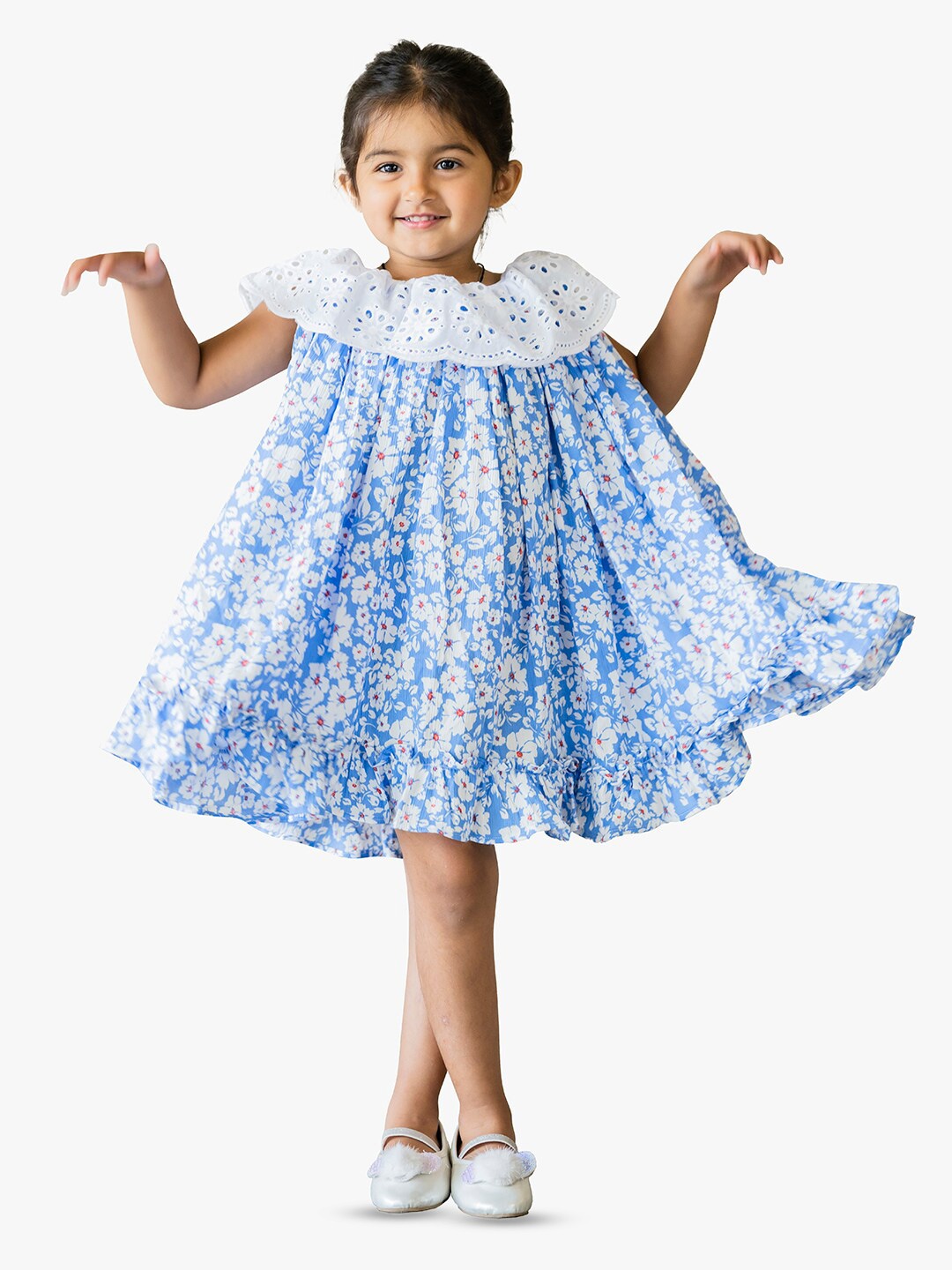 

Jilmil Girls Floral Printed Sleeveless Cotton A-Line Dress, Blue