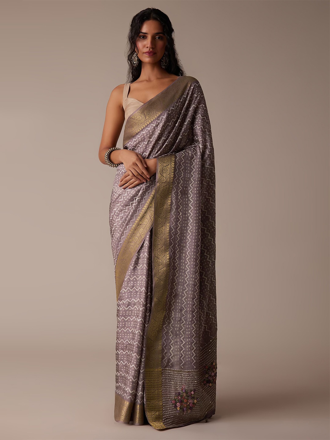 

KALKI Fashion Geometric Printed Embroidered Zari Jute Silk Saree, Mauve