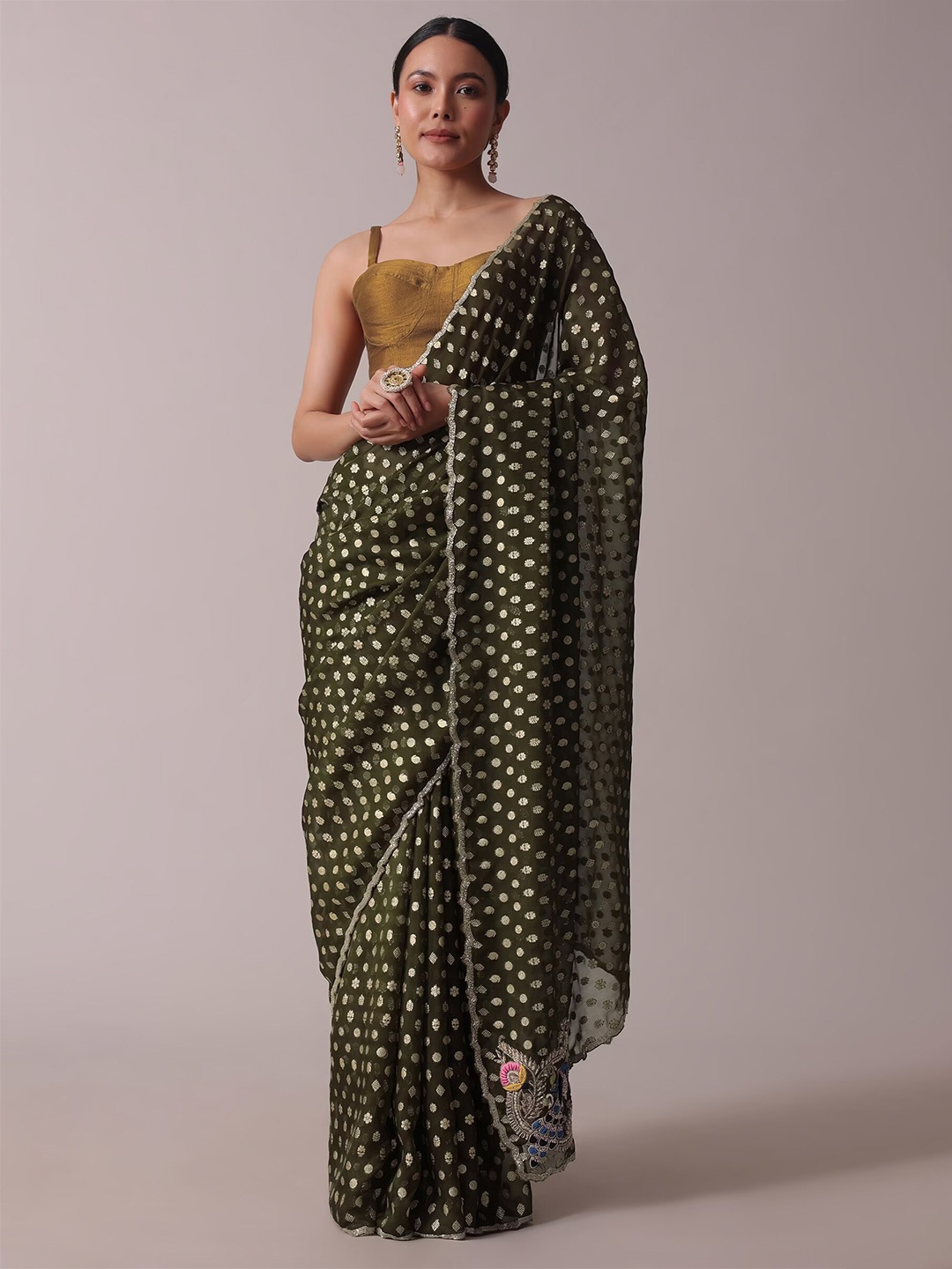 

KALKI Fashion Ethnic Motif Woven Design Saree, Green