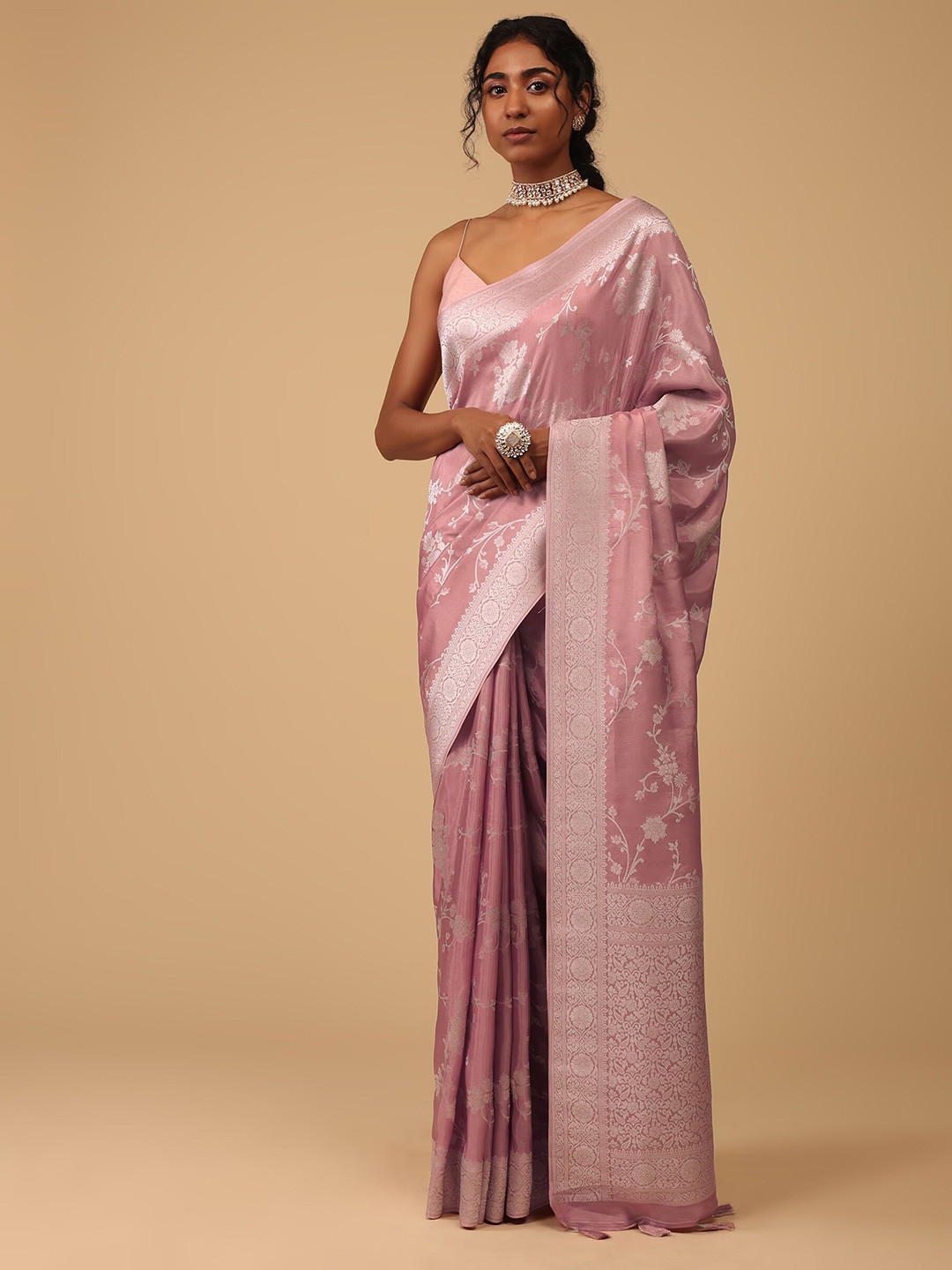 

KALKI Fashion Floral Woven Design Zari Saree, Pink