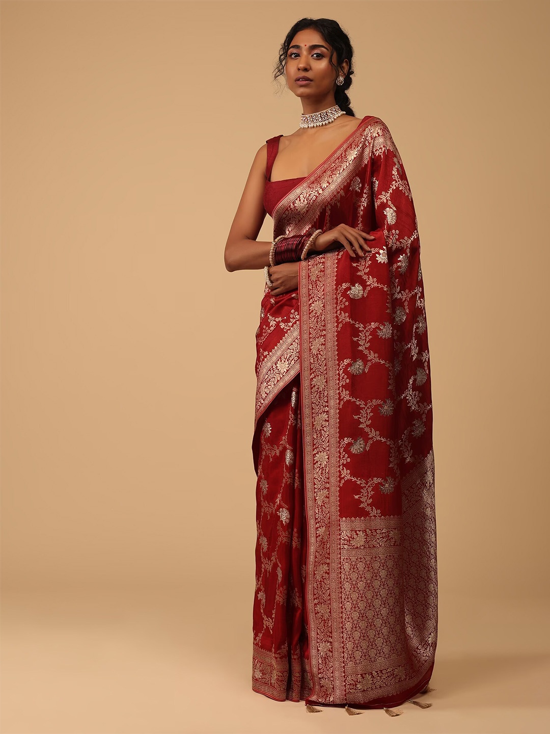 

KALKI Fashion Floral Woven Design Zari Saree, Red