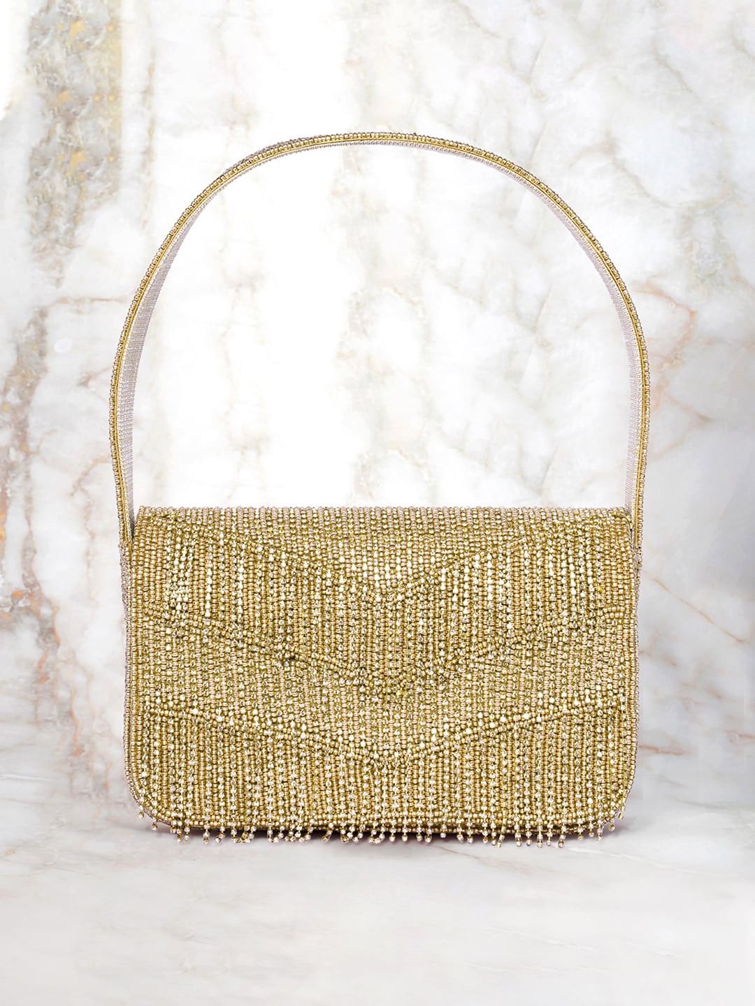 

Peora Textured Box Clutch, Gold