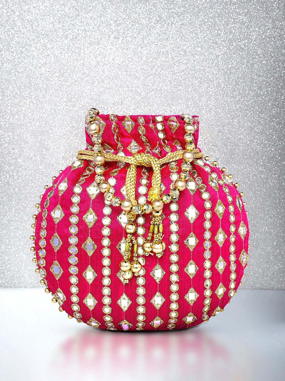

Peora Embellished Embroidered Potli Clutch, Pink