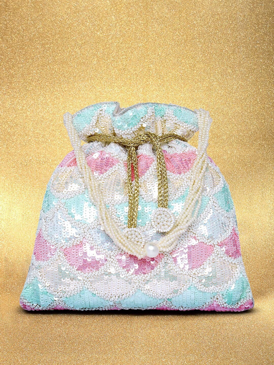 

Peora Embellished Potli, White