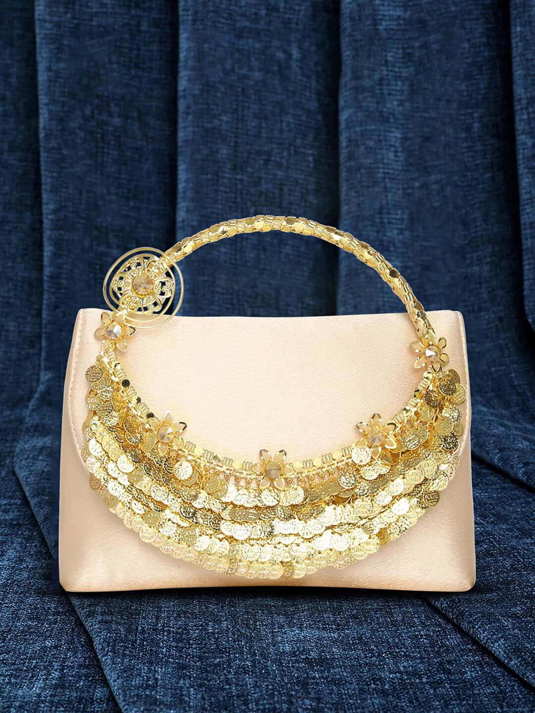 

Peora Embellished Purse Clutch With Wrist Loop, Gold