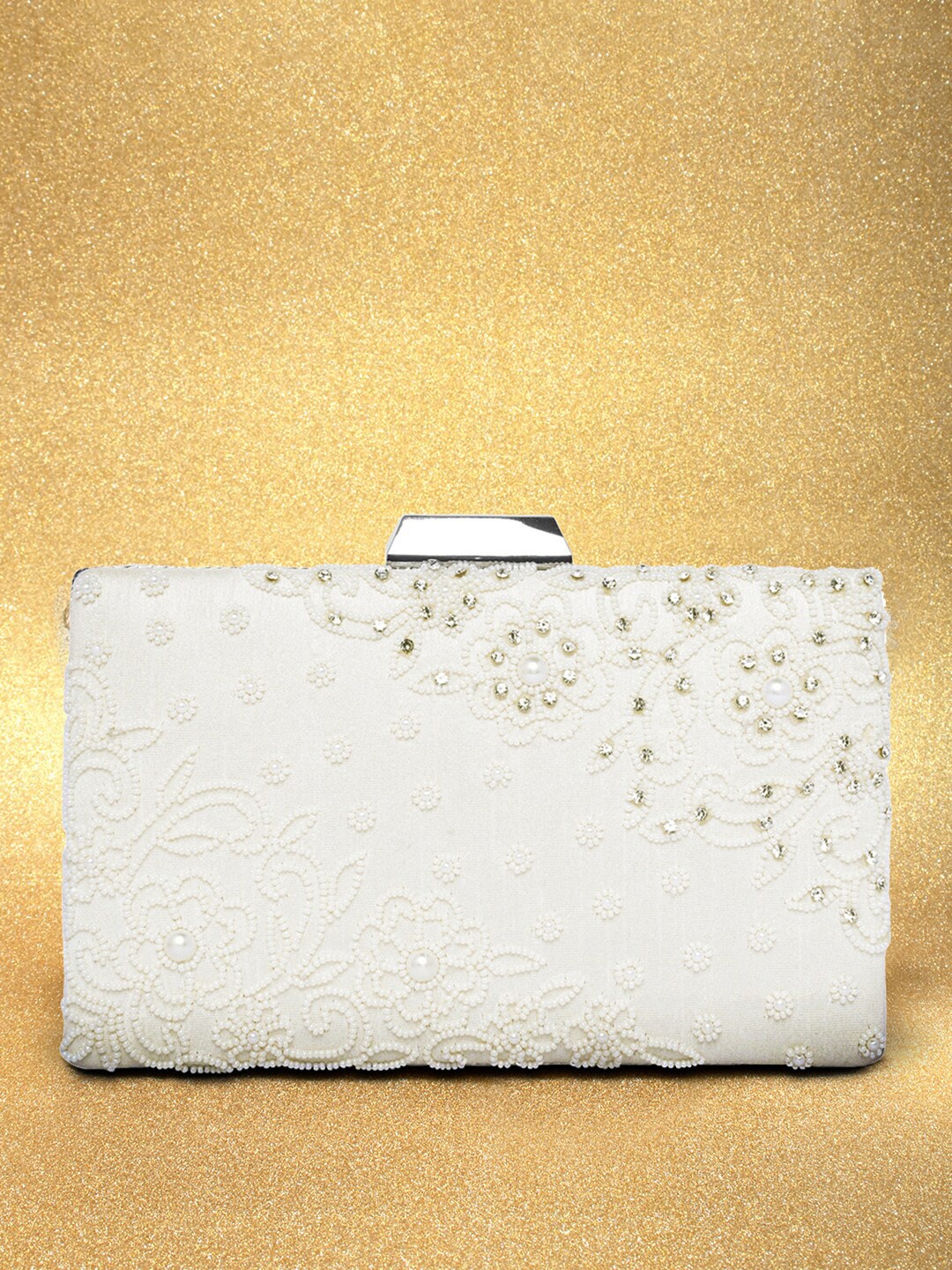 

Peora Embellished Box Clutch, White