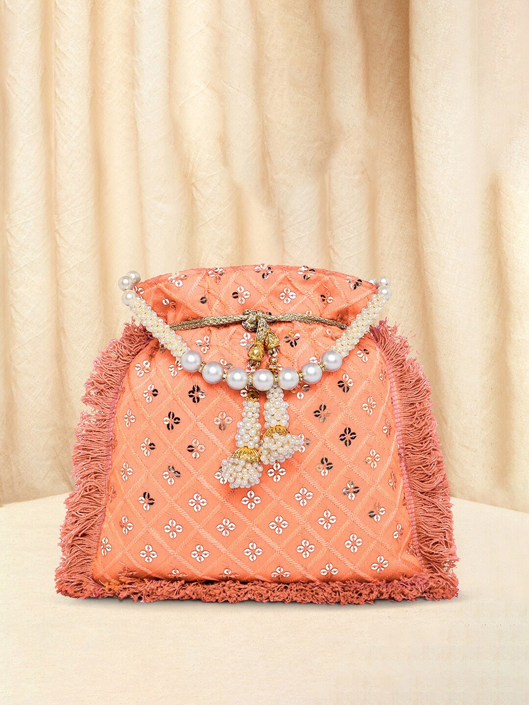 

Peora Embellished Embroidered Potli Clutch, Orange