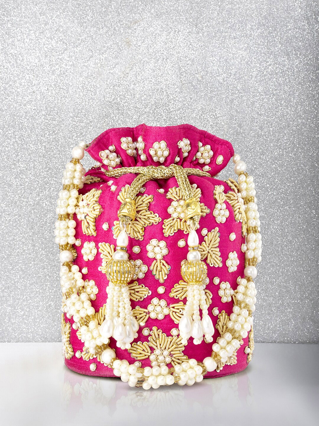 

Peora Embellished Potli Clutch, Pink