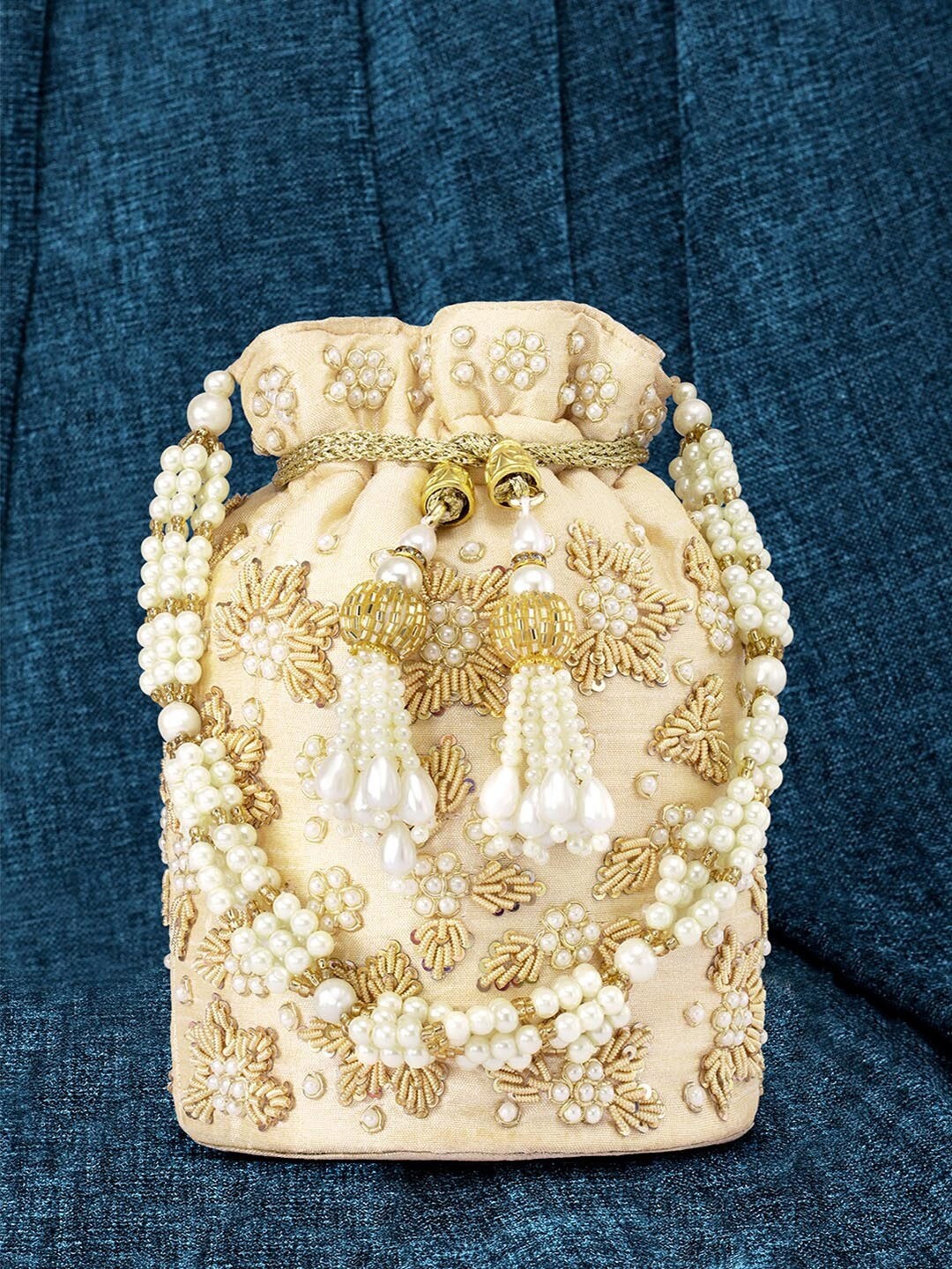 

Peora Embellished Potli Clutch, Cream