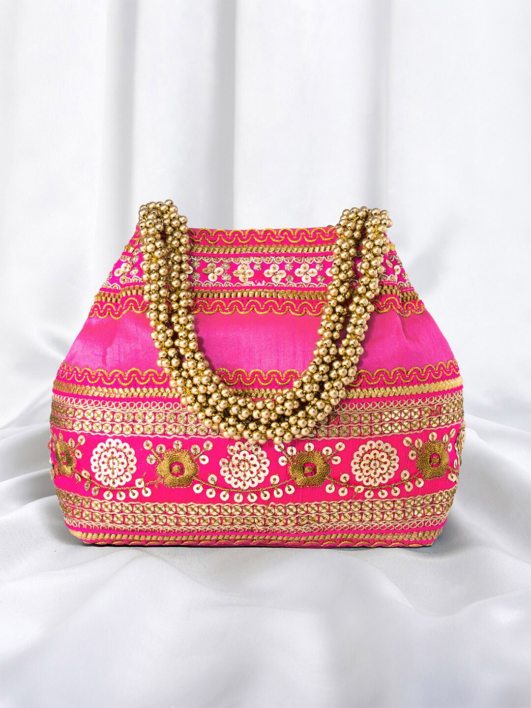 

Peora Embroidered Potli Clutch With Wrist Loop, Pink