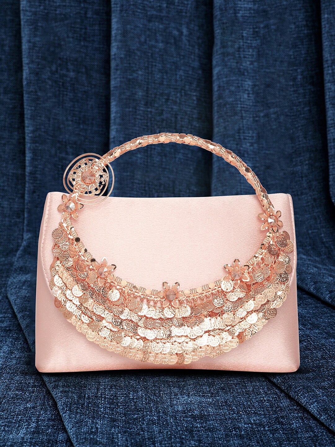 

Peora Embellished Foldover Clutch, Rose gold