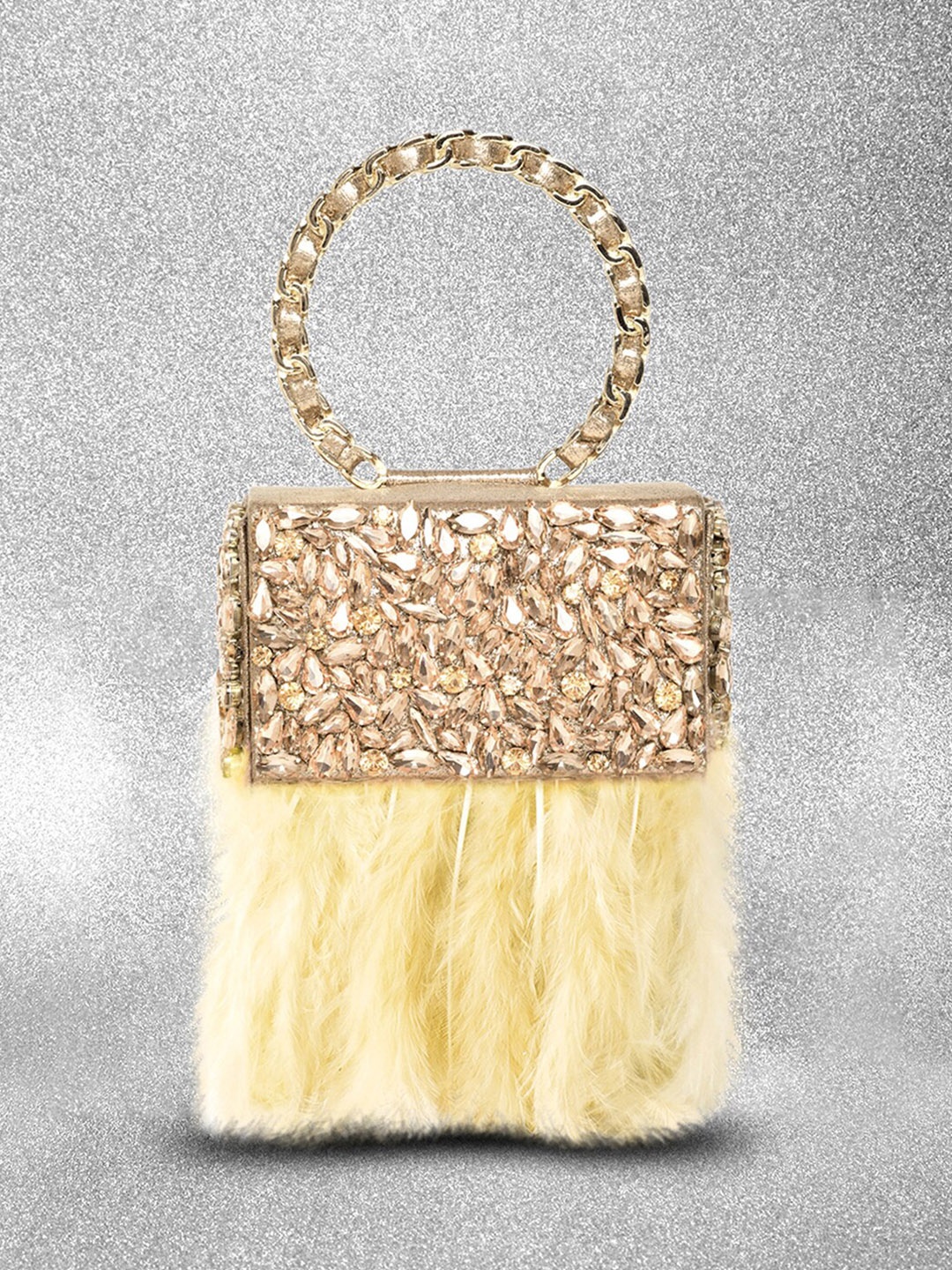

Peora Embellished Box Clutch, Yellow