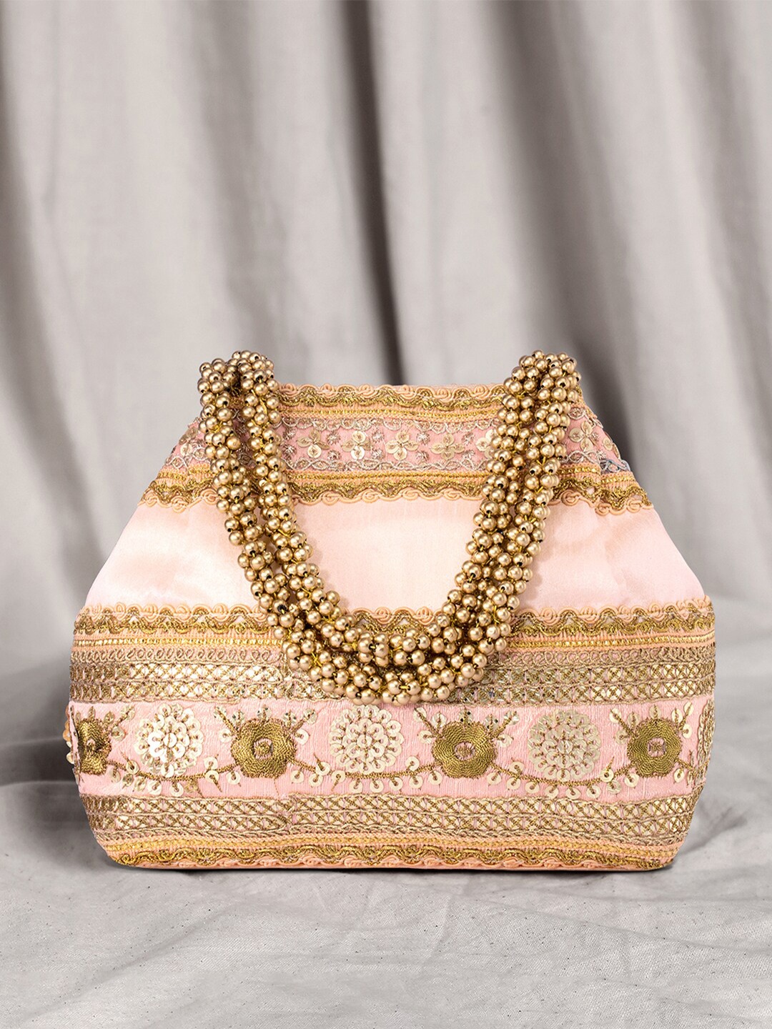 

Peora Embellished Potli Clutch, Peach