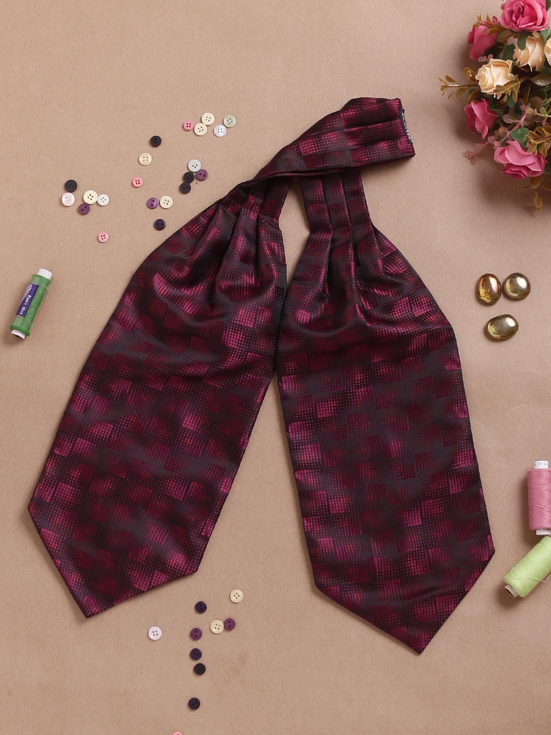 

PELUCHE Woven Design Cravat, Maroon