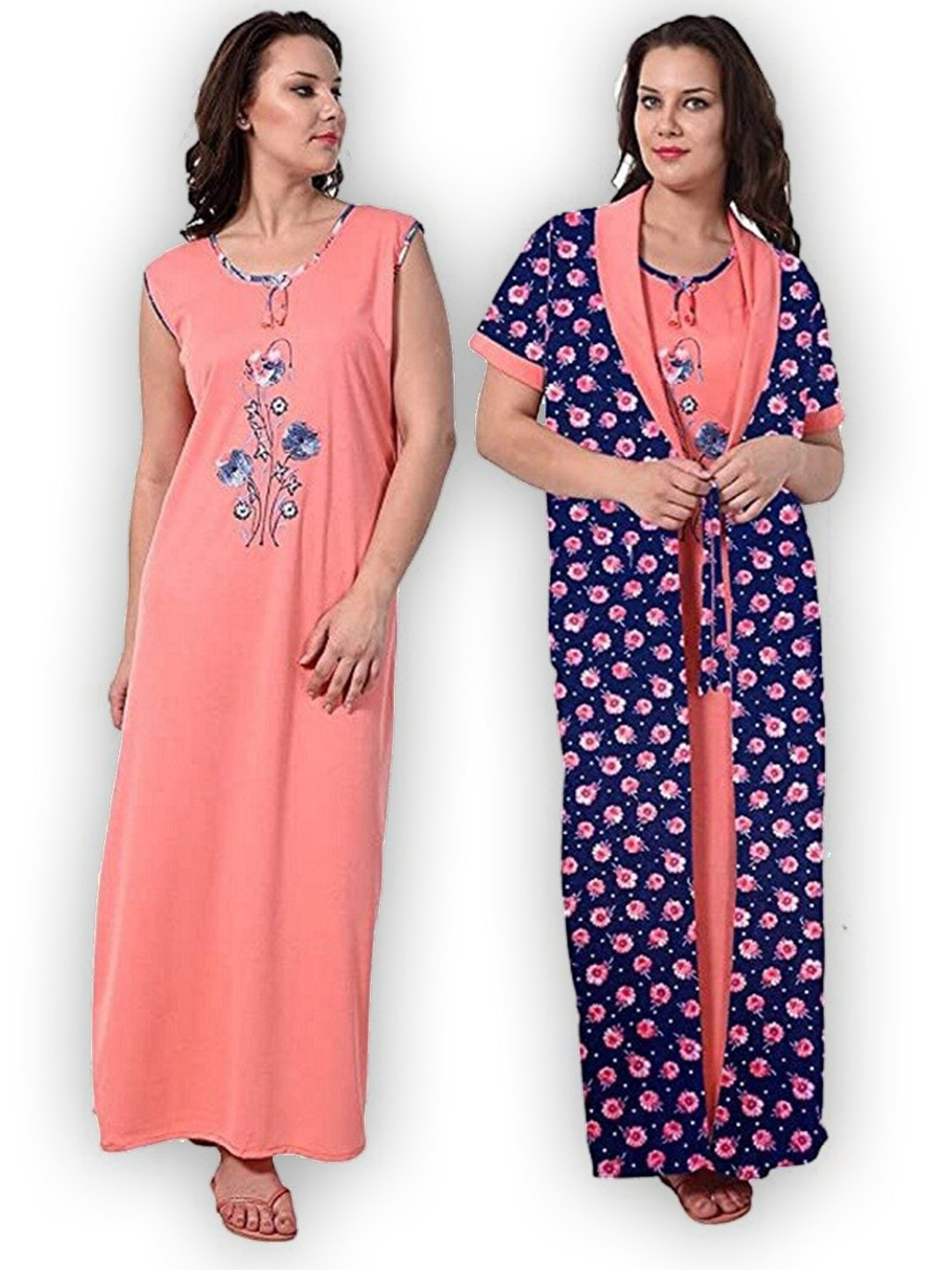 

Noty Floral Embroidered Sleeveless Maxi Nightdress With Robe, Peach