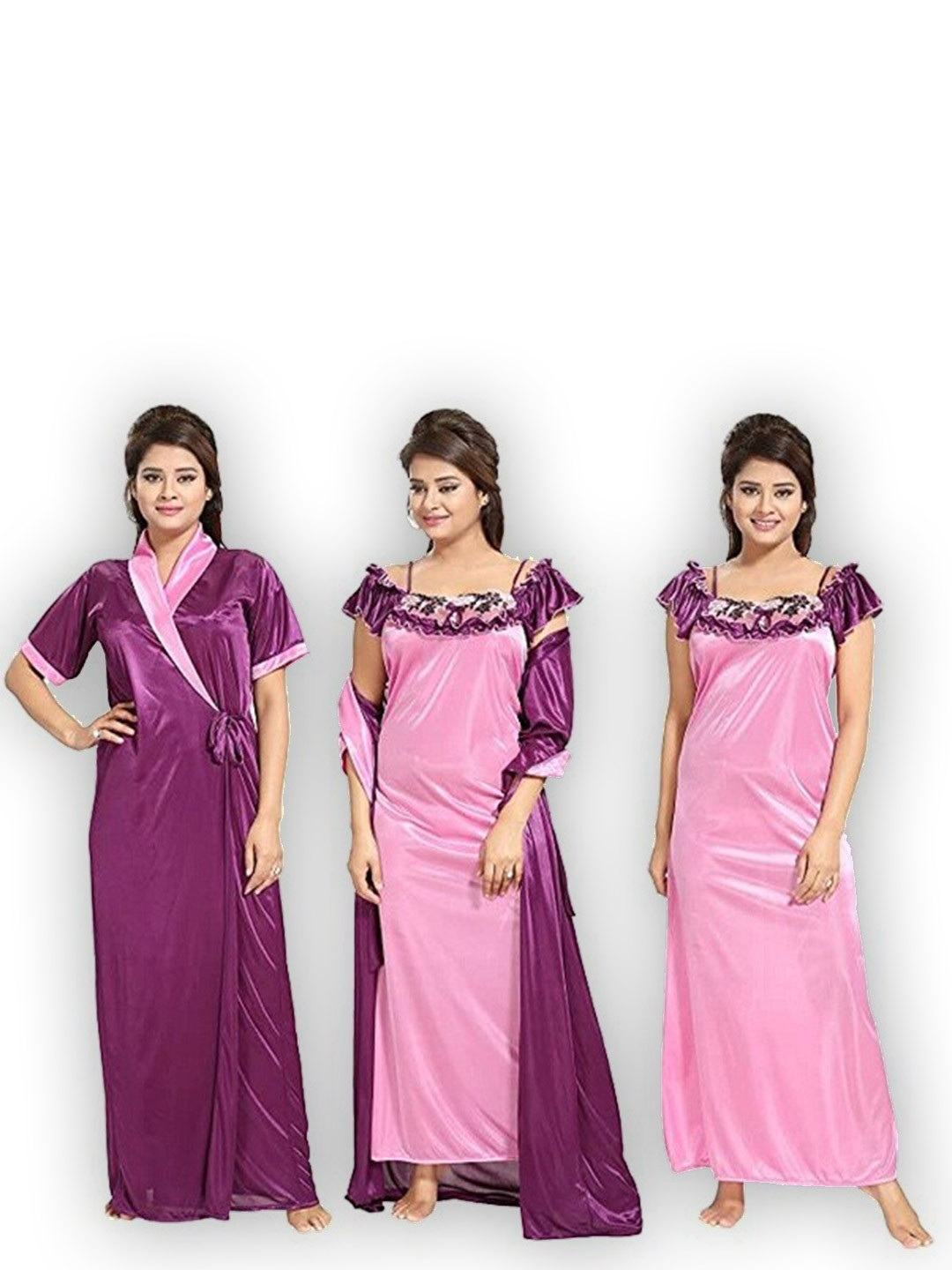 

Noty Satin Maxi Nightdress With Robe, Pink