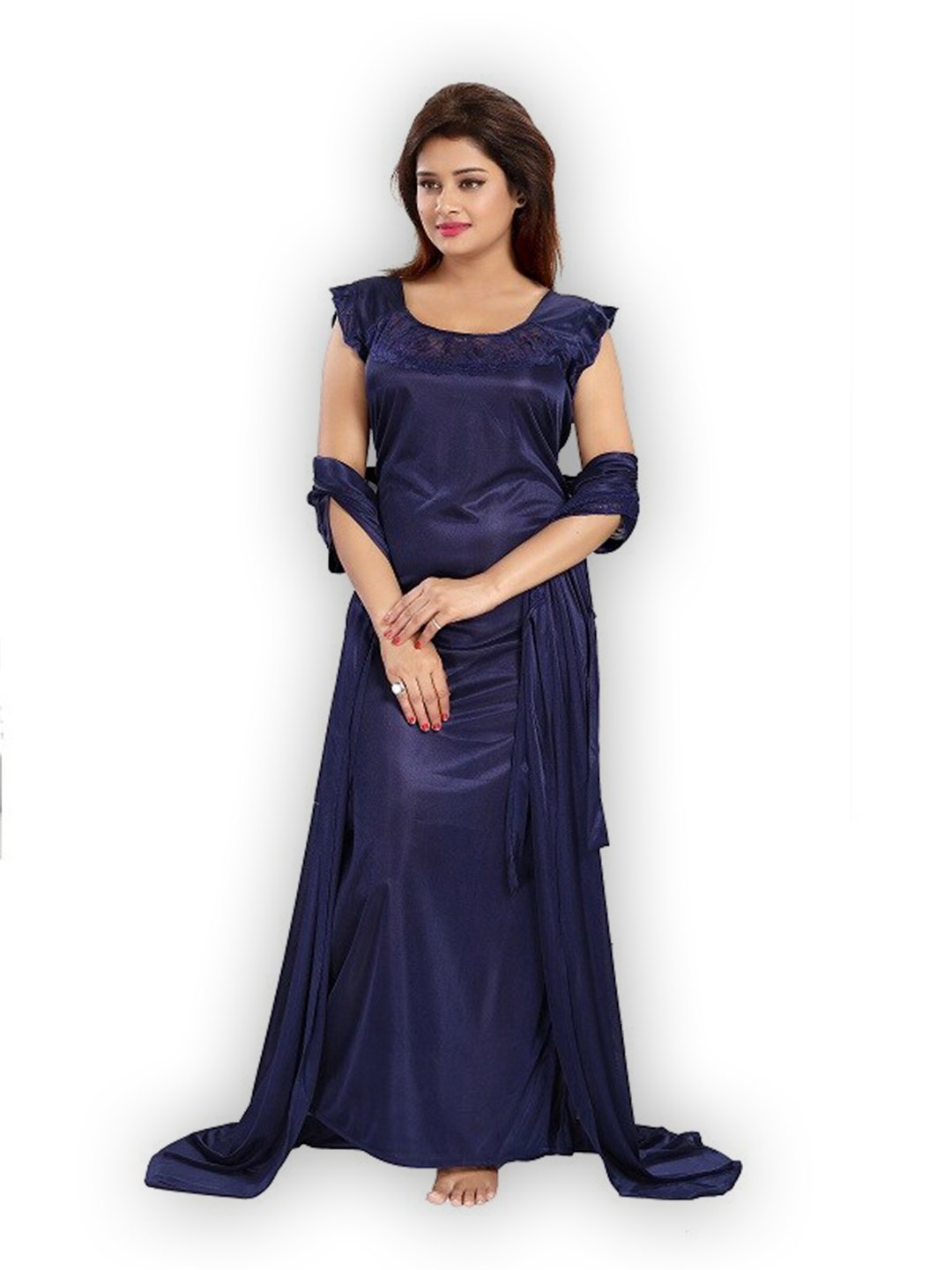 

Noty 7-Pieces Satin Maxi Nightdress, Navy blue