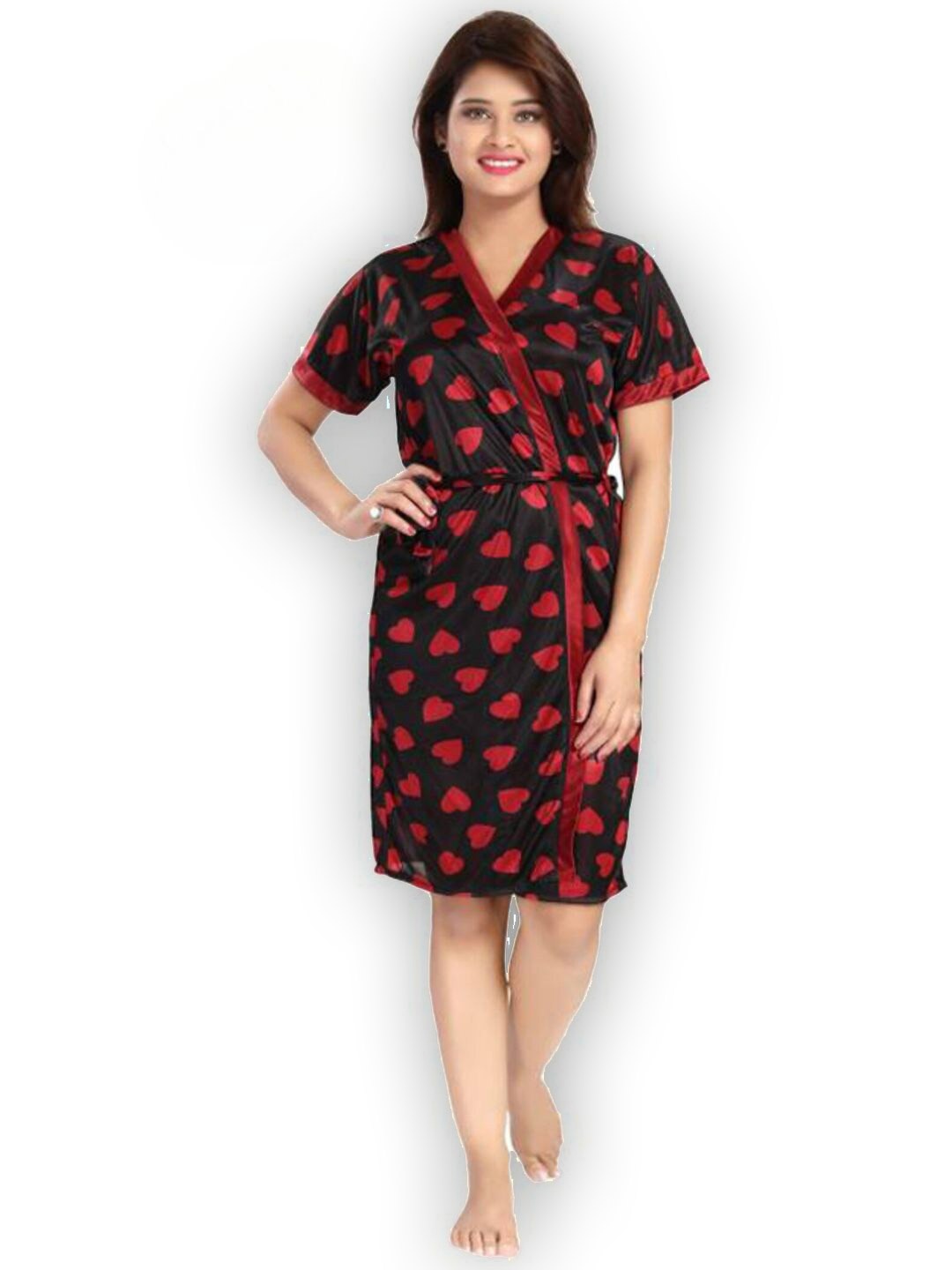 

Noty Heart Printed Lingerie Set With Robe U5-YS9J-7W0S, Red
