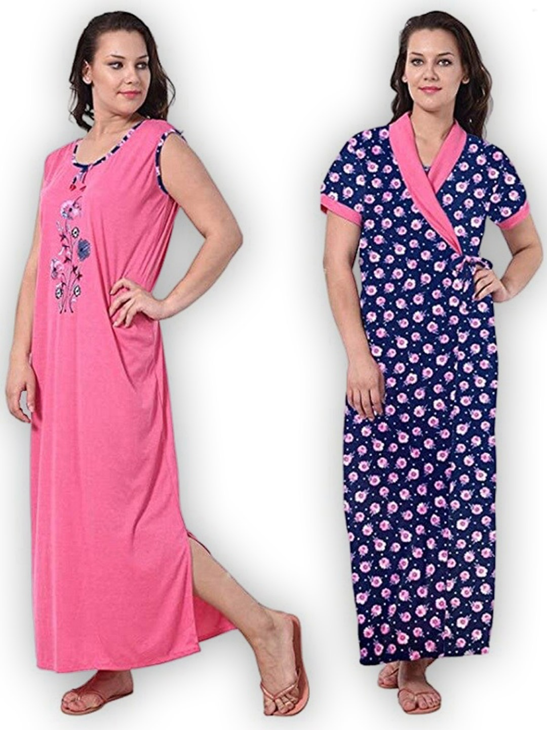 

Noty Floral Embroidered Sleeveless Maxi Nightdress With Robe, Pink