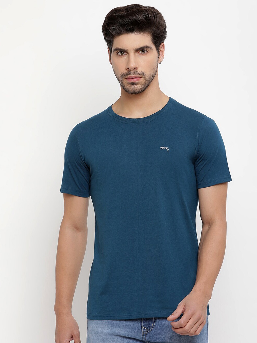 

JUMP USA Round Neck Cotton T-shirt, Teal