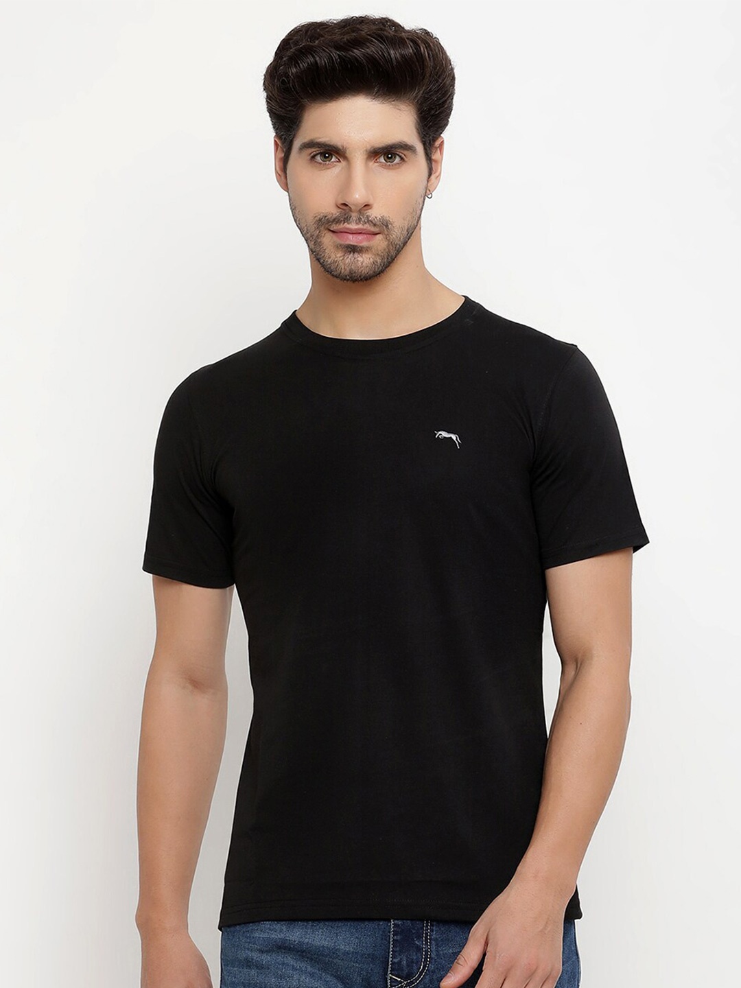 

JUMP USA Round Neck Cotton T-shirt, Black