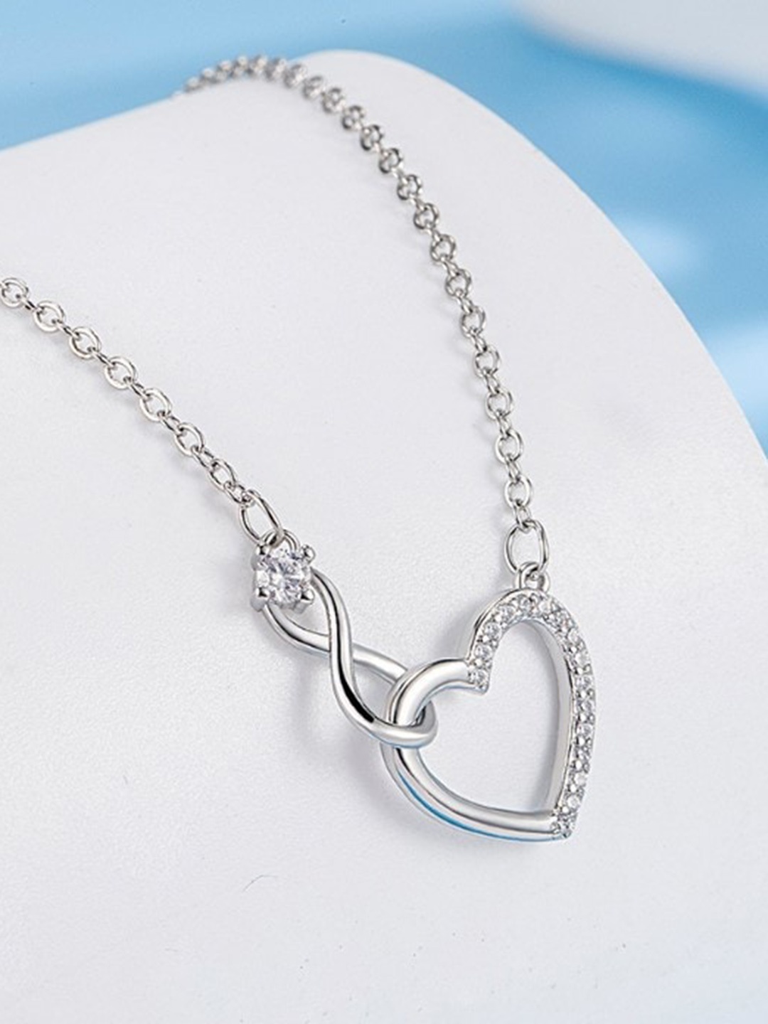 

MYKI Silver-Plated CZ- Studded Heart Shaped Pendant With Chain