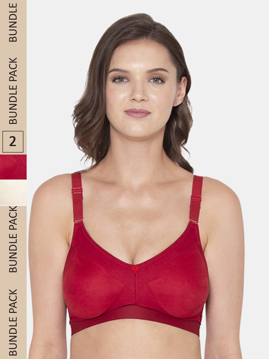 

Souminie Pack of 2 All Day Comfort Full Coverage Seamless Cotton Bra, Red