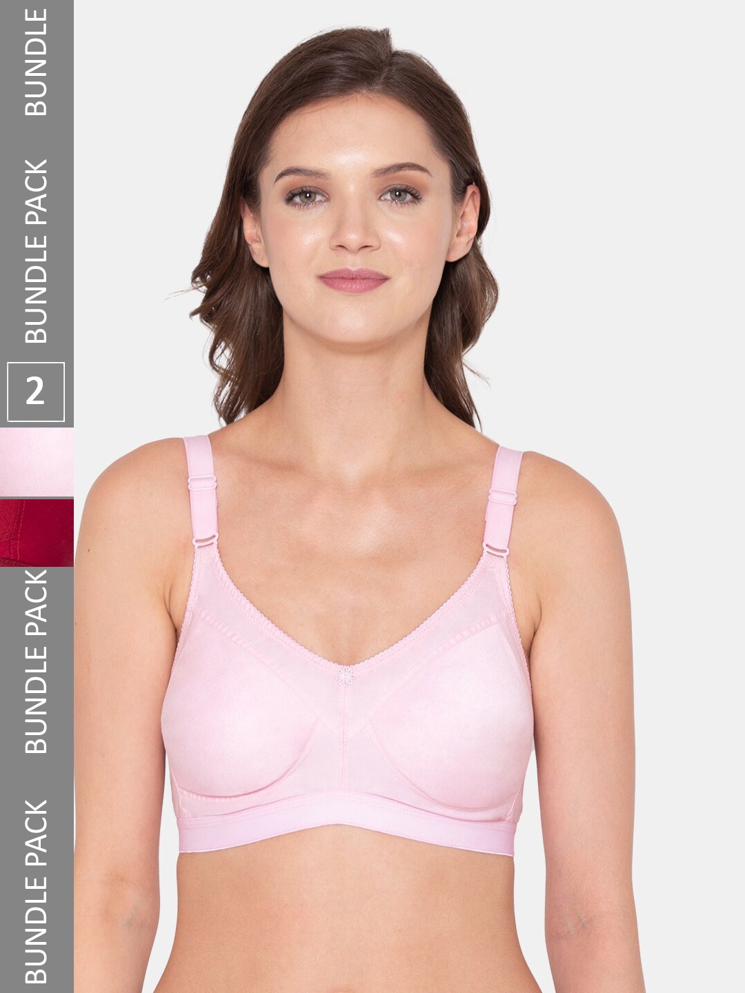 

Souminie Pack of 2 All Day Comfort Full Coverage Seamless Cotton Bra, Pink