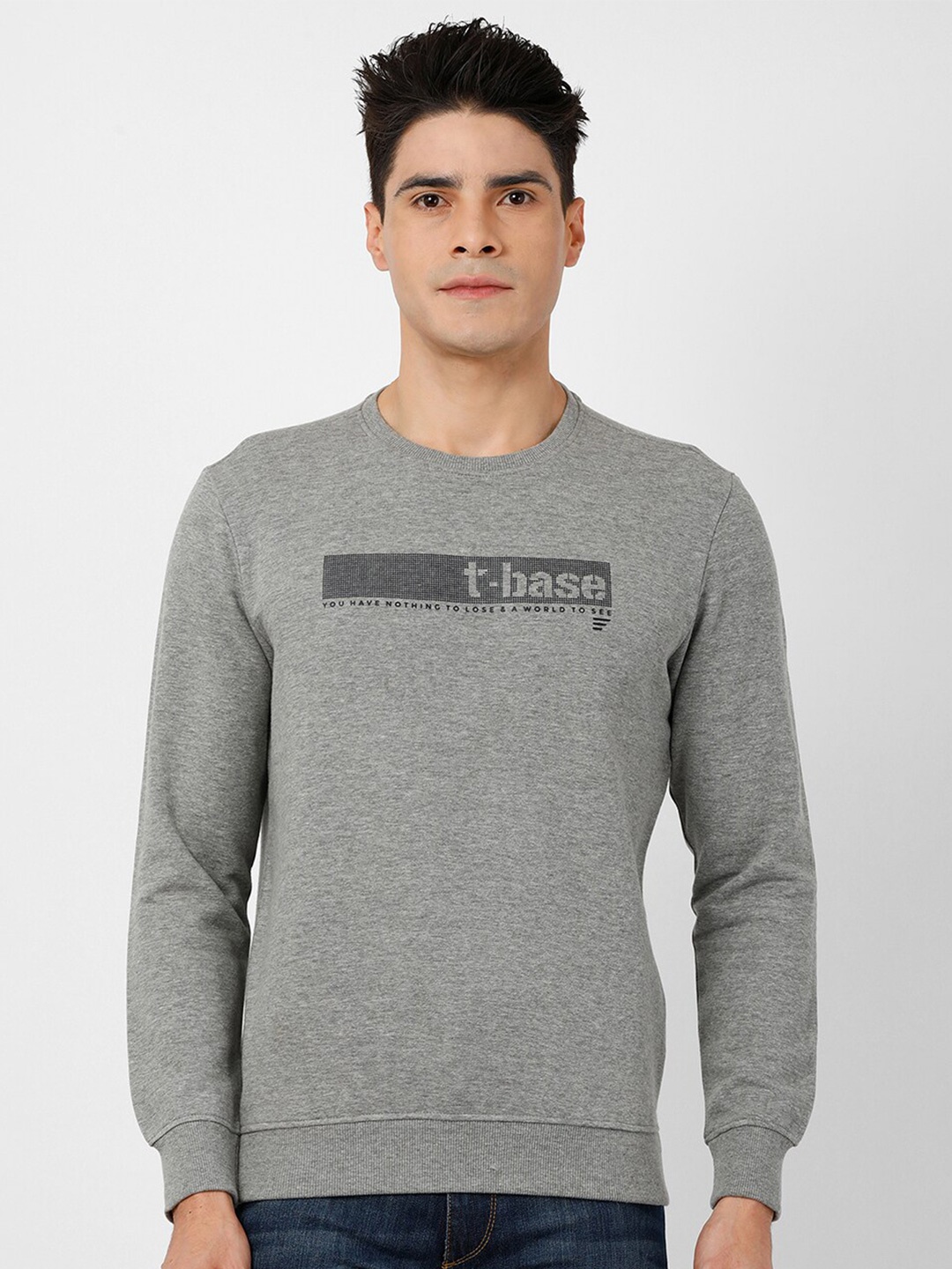 

t-base Brand Logo Printed Cotton Sweatshirt, Grey