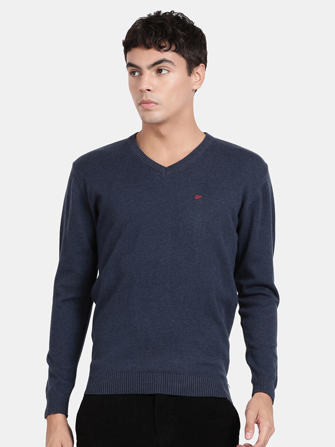 

t-base V-Neck Cotton Pullover, Navy blue