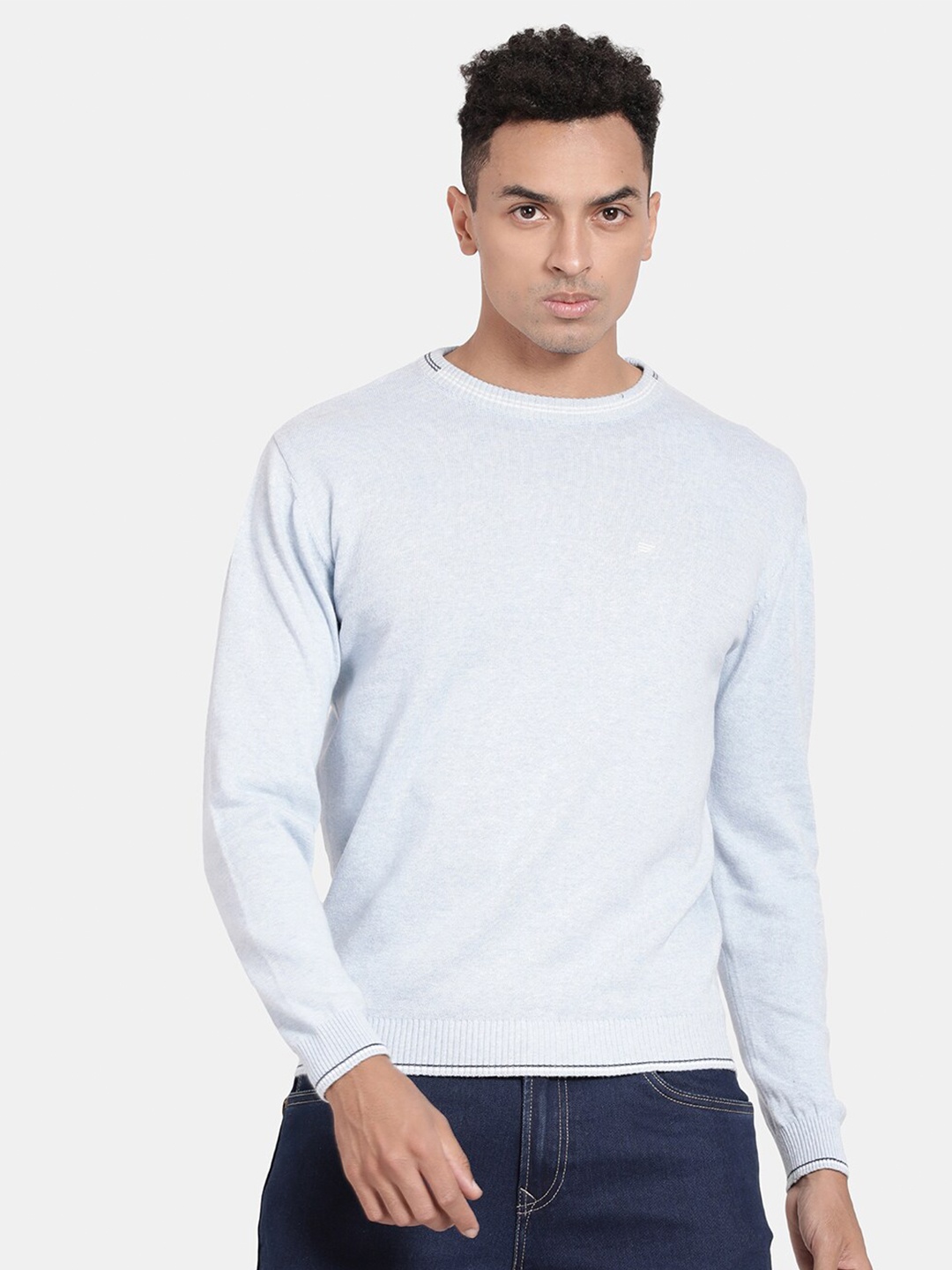 

t-base Round Neck Long Sleeves Cotton Pullover, Blue