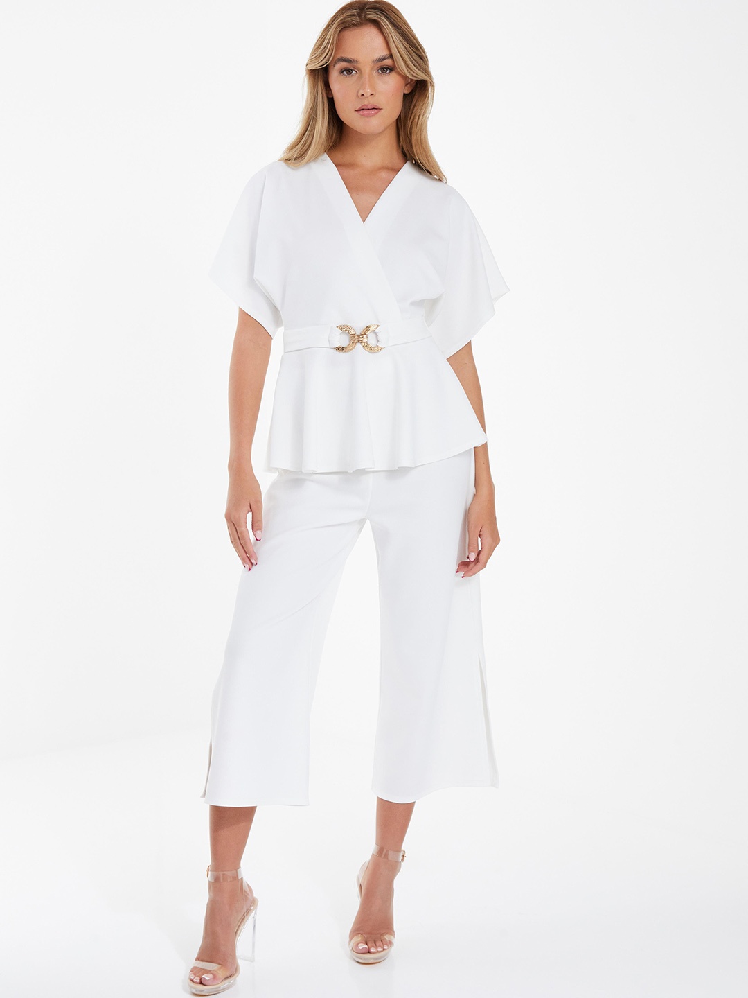 

QUIZ Women Mid-Rise Relaxed Loose Fit Culottes Trousers, White