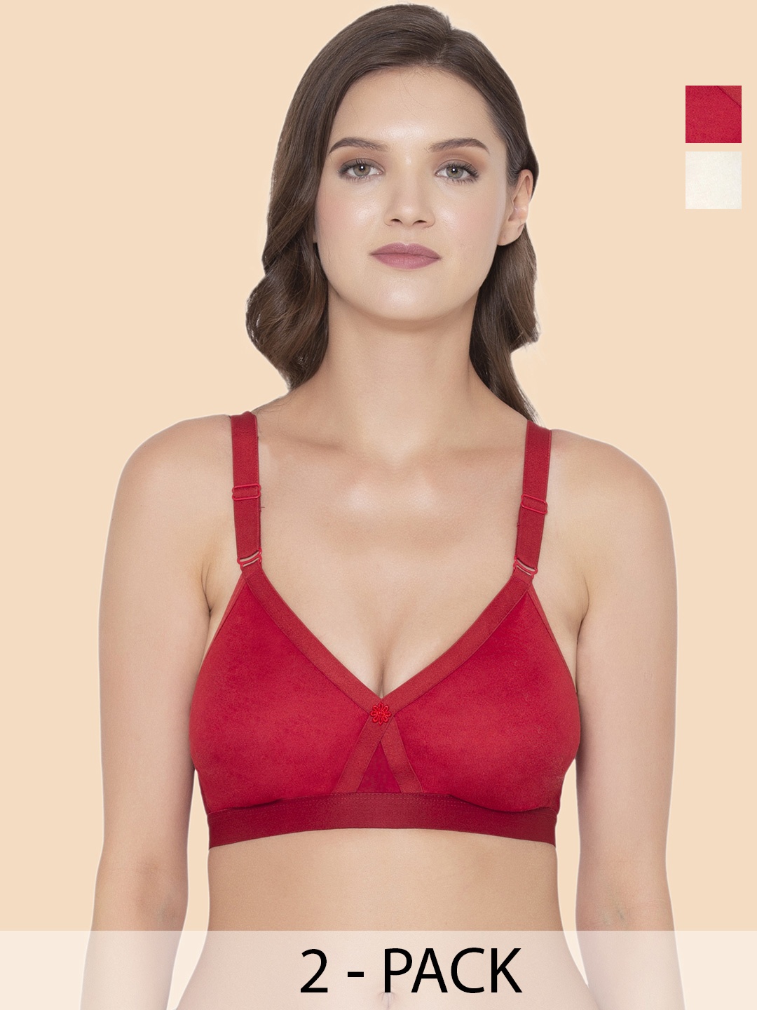 

Souminie Pack Of 2 Full Coverage Seamless Cotton Minimizer Bra, Red