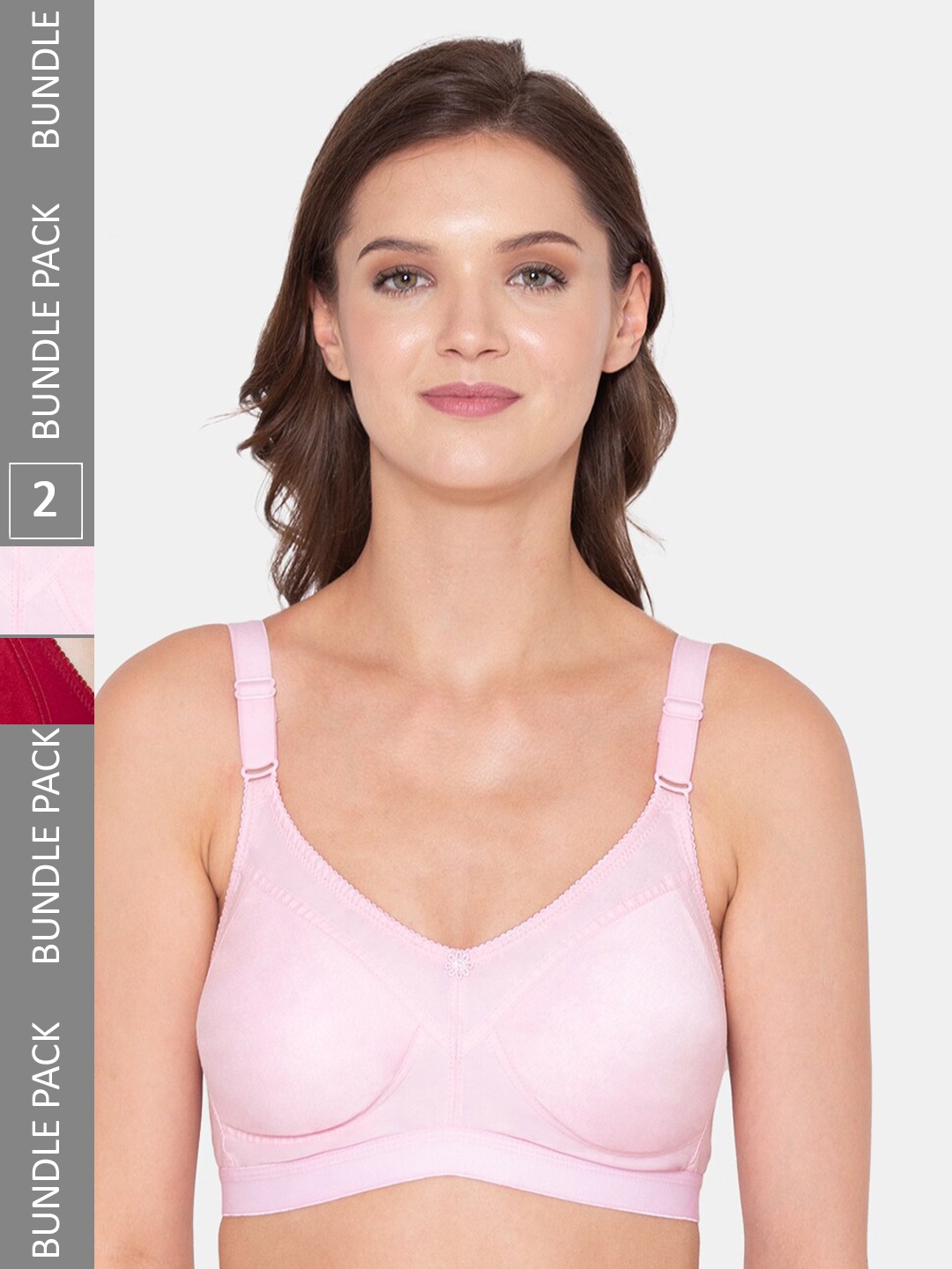 

Souminie Pack Of 2 Full Coverage Seamless Cross-Fit Bra, Pink