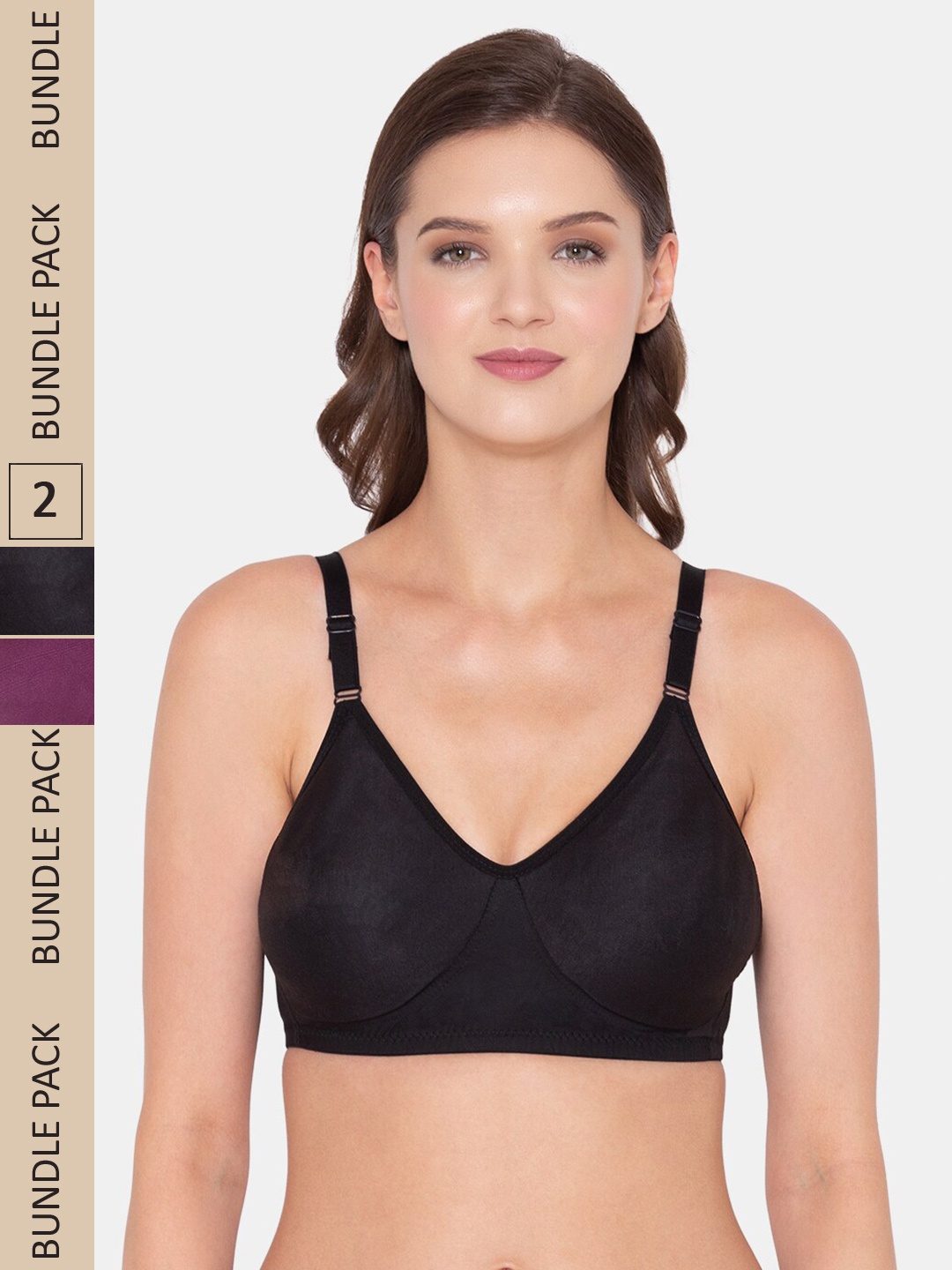 

Souminie Pack of 2 Non-Padded Minimizer Full Coverage Bra, Black