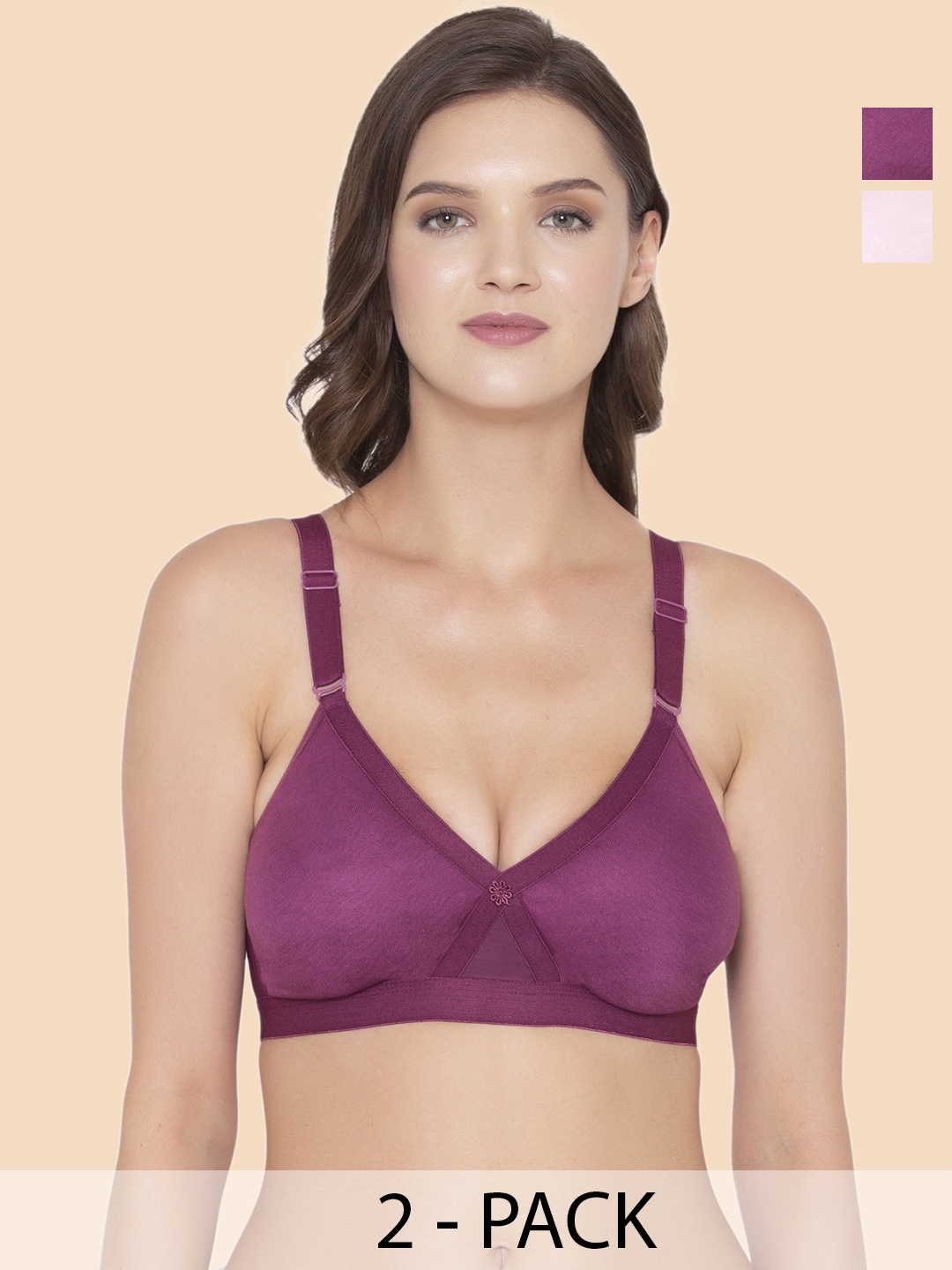 

Souminie Pack Of 2 Full Coverage Seamless Cross-Fit Bra, Magenta