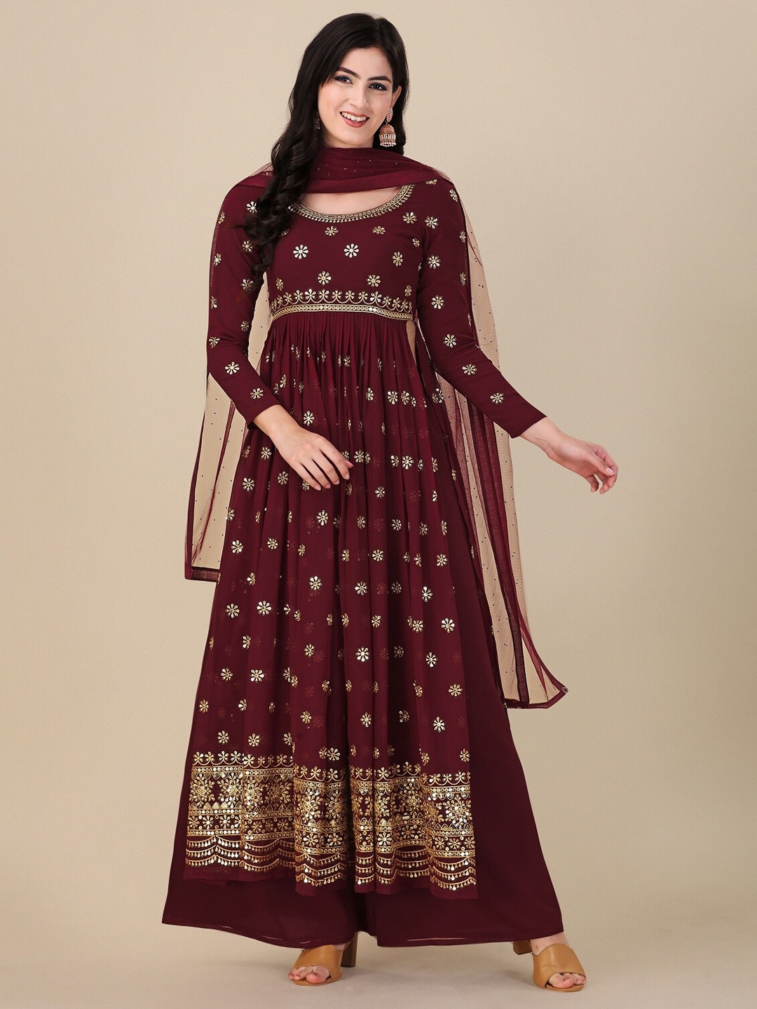 

Ethnic Yard Ethnic Motifs Embroidered Semi-Stitched Dress Material, Maroon
