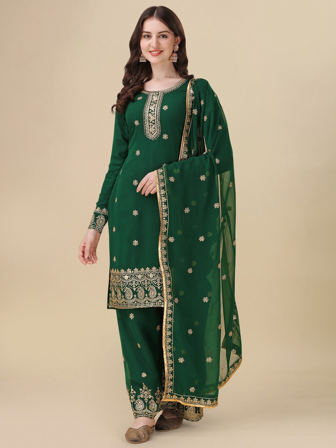 

Ethnic Yard Ethnic Motifs Embroidered Semi-Stitched Dress Material, Green
