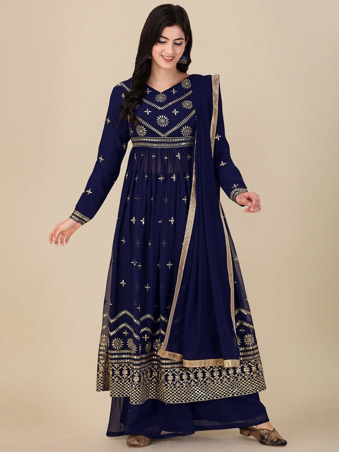 

Ethnic Yard Embroidered Semi-Stitched Dress Material, Blue