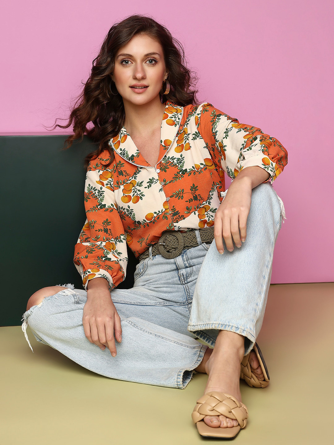 

Vero Moda Floral Opaque Printed Casual Shirt, Orange