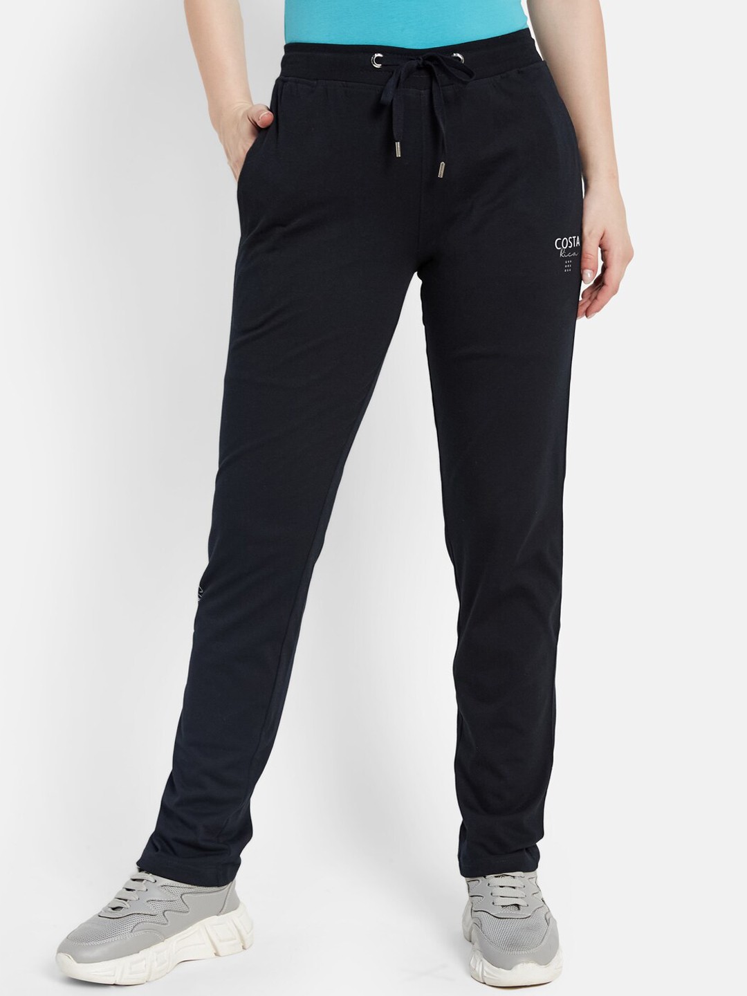 

METTLE Women Regular Fit Mid-Rise Cotton Track Pants, Navy blue