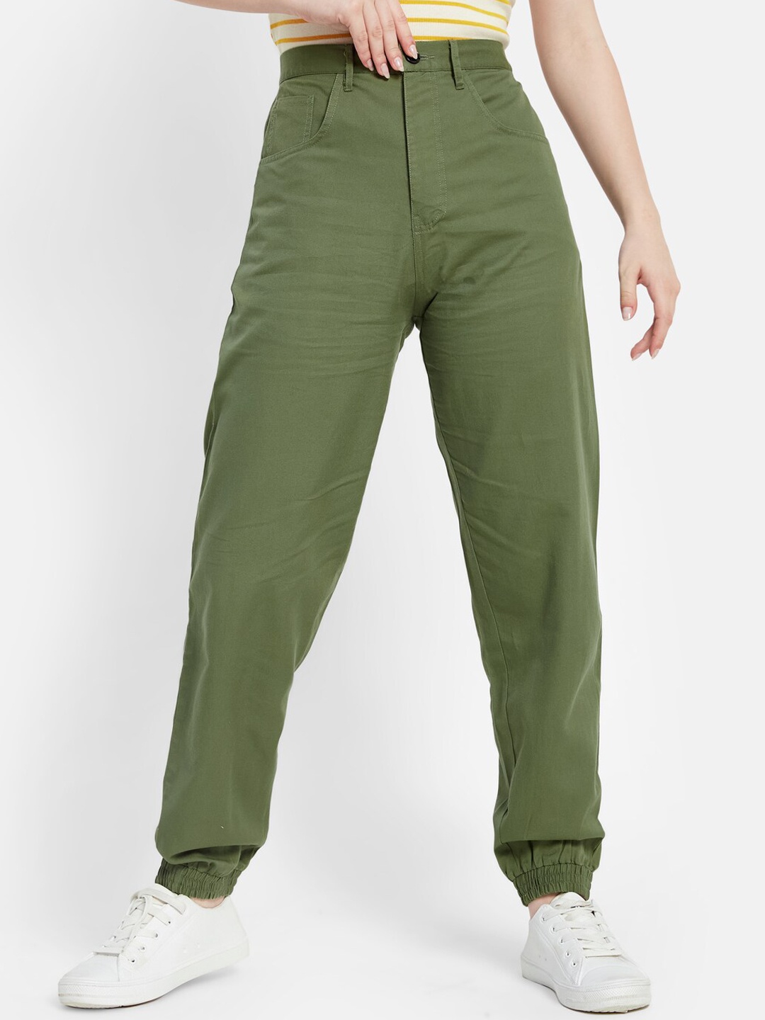 

METTLE Women Regular Fit Cotton Joggers, Olive