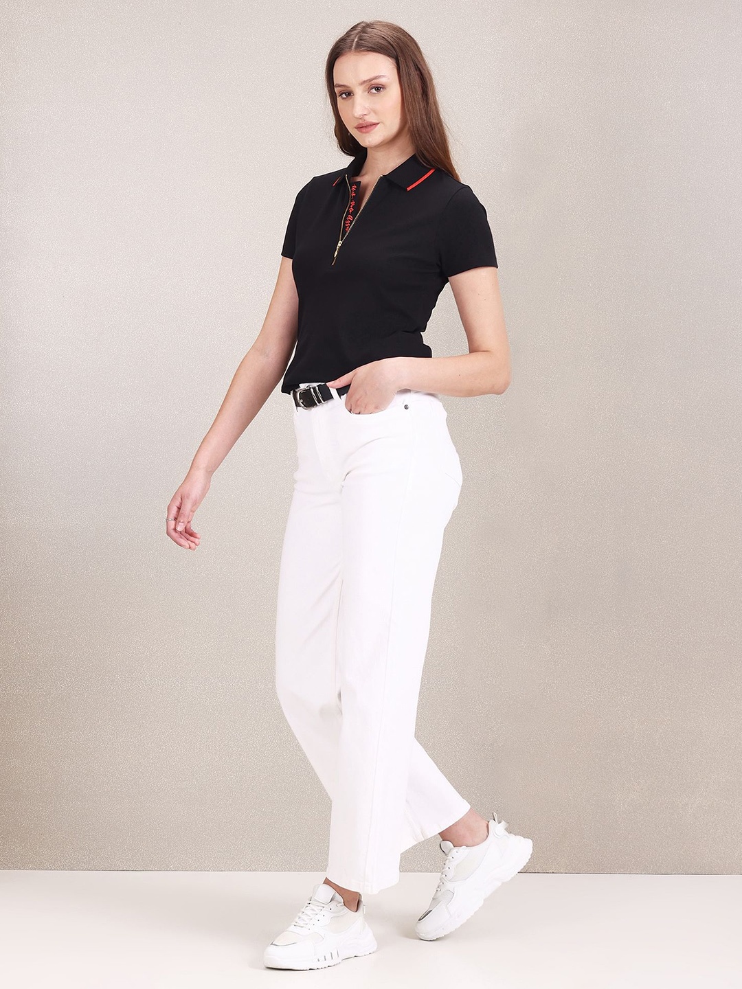 

U.S. Polo Assn. Women Polo Collar Regular Fit Cotton T-shirt, Black