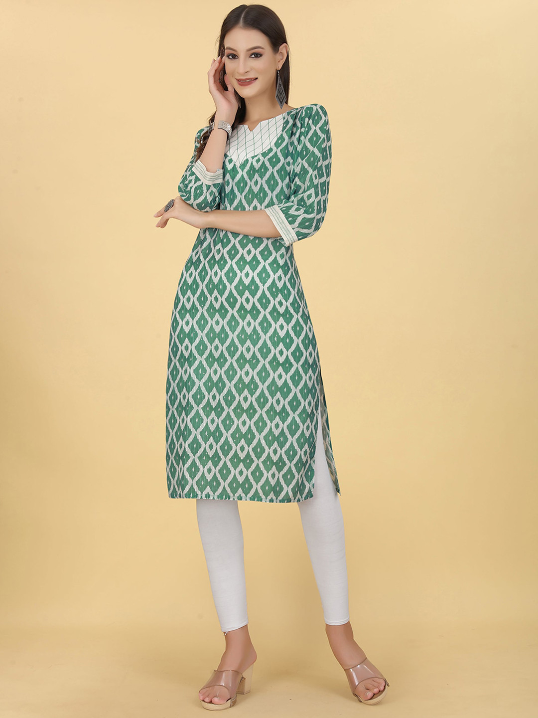 

UNITED LIBERTY Ethnic Printed A-Line Kurta, Green