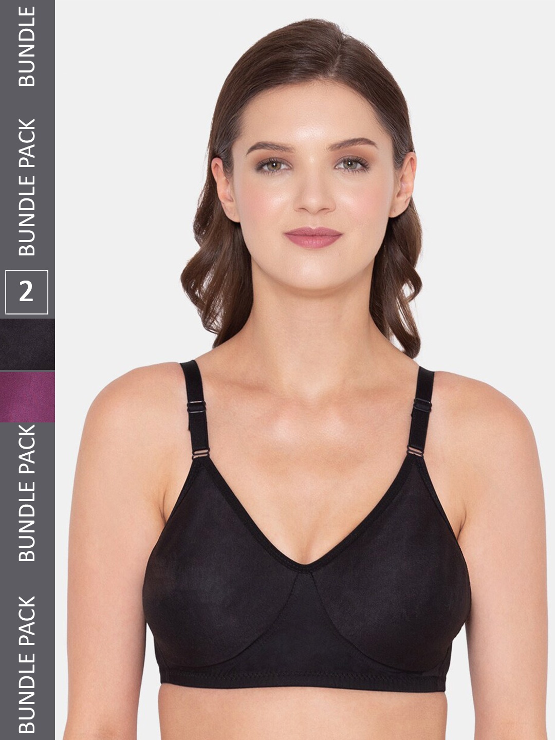 

Souminie Pack Of 2 Full Coverage Seamless Cotton Minimizer Bra, Black
