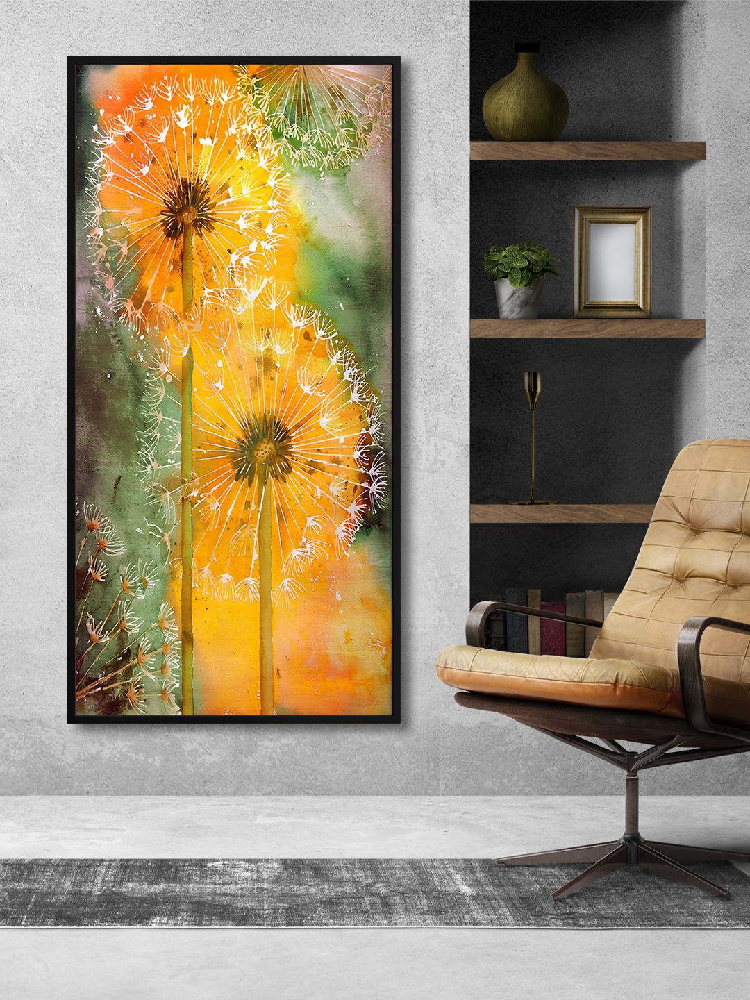 

999Store Orange-Color & Green Printed Framed Canvas Wall Art