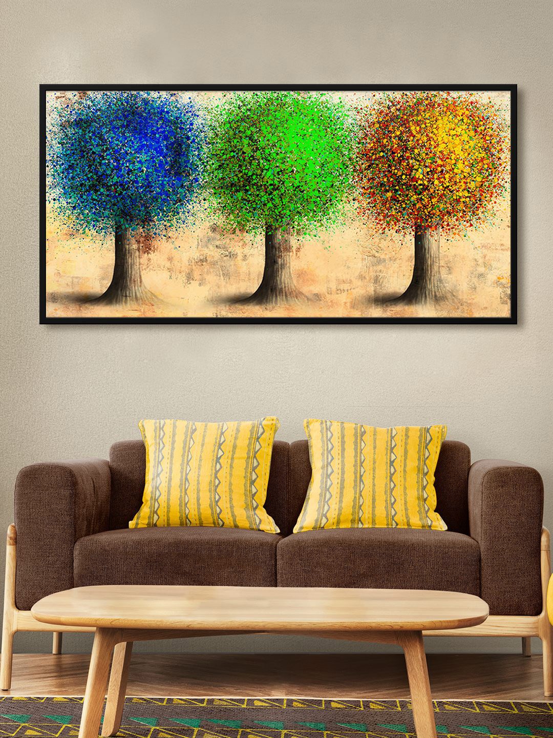 

999Store Green & Brown Modern Art Tree Printed Framed Canvas Wall Art, Blue