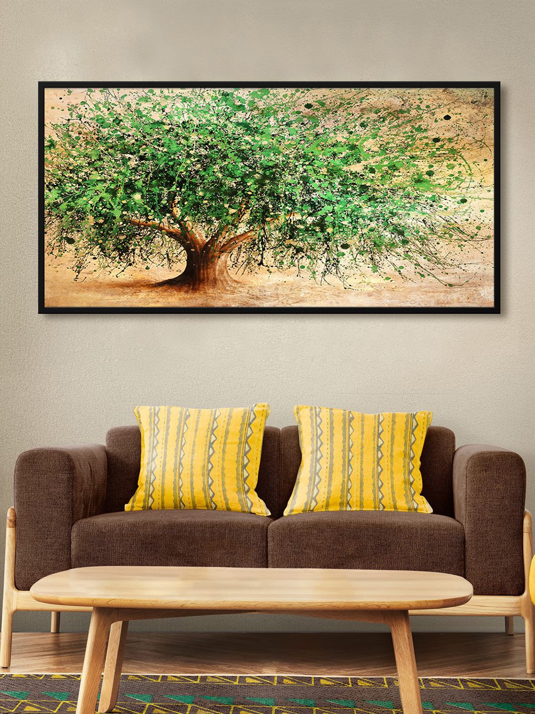 

999Store Brown & Green Tree Of Life Printed Framed Canvas Wall Art